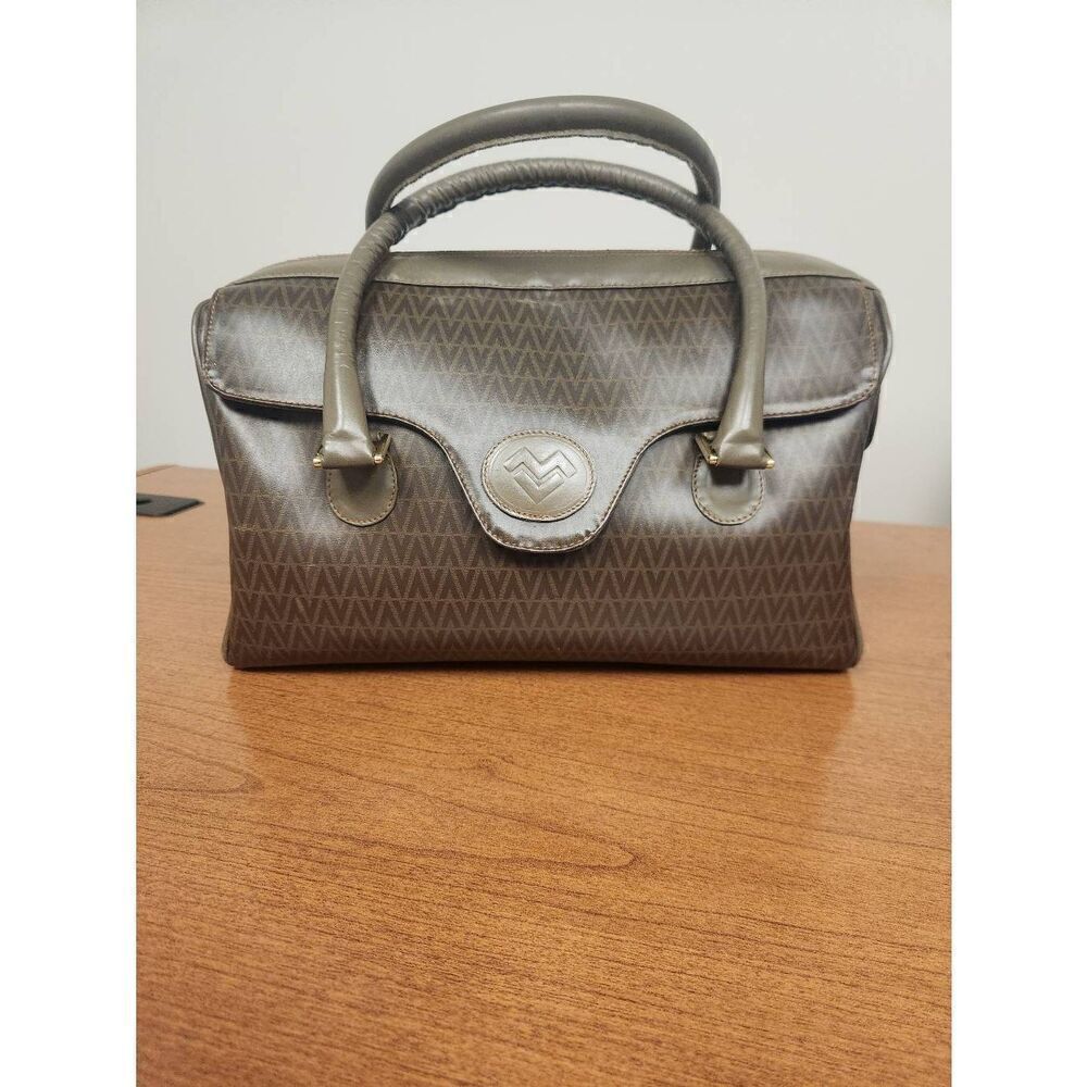 Mario Valentino AUTHENTIC Boston Bag MV Mark Gold Pvc Brown (PF)